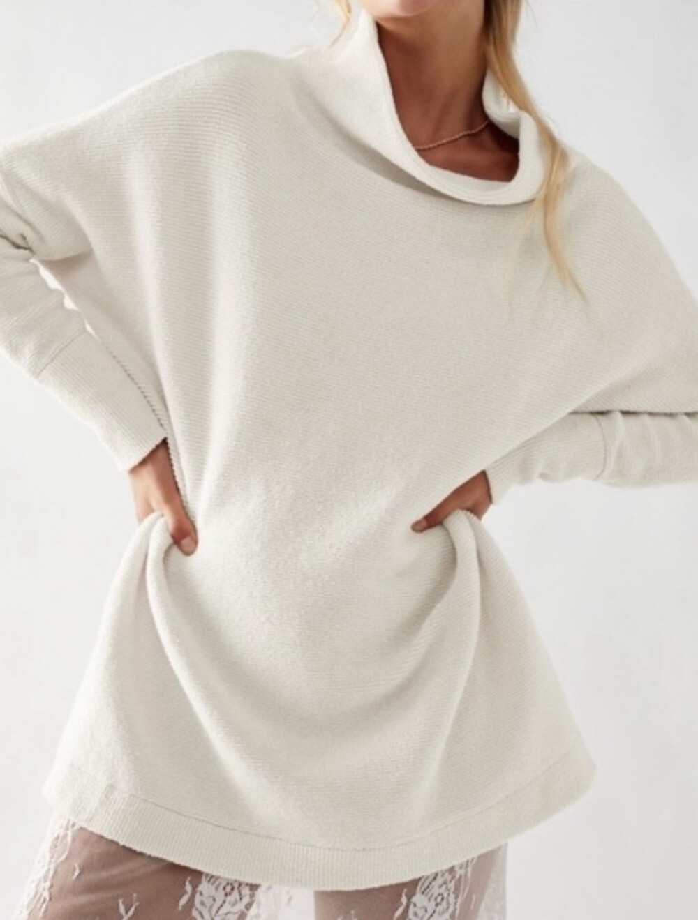 Free People Ottoman Slouchy Tunic Sweater Cream Crème Mock Neck Oversized Small